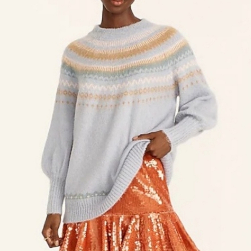 J.CREW Fair Isle Yoke Puff Sleeve Sweater